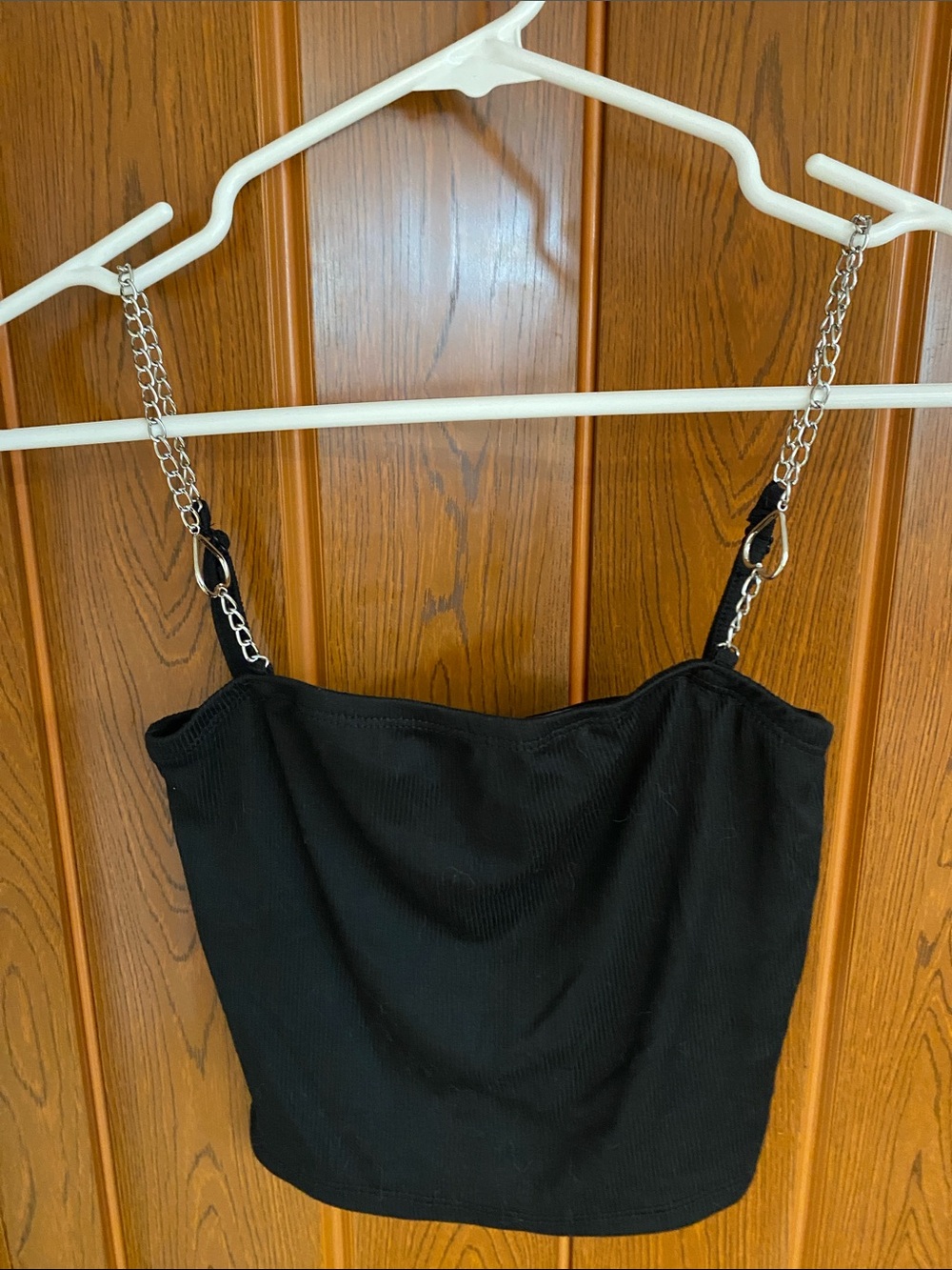 Ardene Black Ribbed Tank with Chain Detail